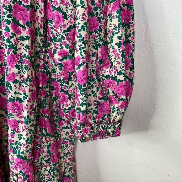 Zara Voluminous Pink and Green Floral Puff Sleeve Dress Size S - Picture 5 of 16